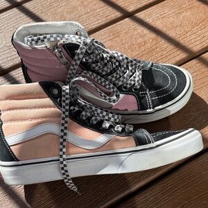 Vans Black and Pink High-Top Sneakers